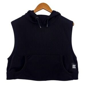 Ivy Park Cropped Sleeveless‎ Hoodie Womens Medium Black Hooded Sweatshirt Vest